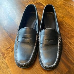 Black leather loafers